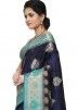 Navy Blue And Turquoise Woven Pure Silk Saree
