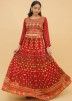 Readymade Red Embroidered Lehenga Choli In Georgette