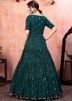 Green Georgette Tiered Style Sequins Embellished Gown