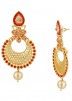 Stone Studded Golden and Red Earrings