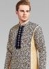 Beige Embossed Readymade Pathani Suit