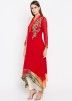 Red Asymmetrical Readymade Georgette Salwar Suit