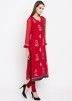 Red Embroidered Readymade Georgette Salwar Suit
