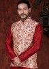 Red Readymade Kurta Pajama With Nehru Jacket