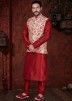 Red Readymade Wedding Kurta Pajama for Mens With Nehru Jacket Online Shopping