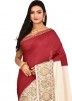 Cream and Maroon Pure Silk Woven Saree With Blouse