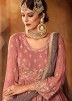 Peach Embroidered Frock Style Pakistani Sharara Suit