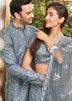 Grey Sequined Couple Wear Readymade Set In Net