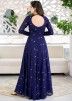 Blue Sequins Embroidered Readymade Gown In Chiffon