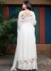 Embroidered White Readymade Gown With Jacket