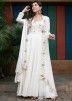 Embroidered White Readymade Gown With Jacket