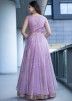 Purple Sequins Embroidered Readymade Gown In Net