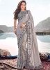 Grey Embroidered Mirror Work Saree With Blouse