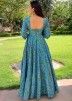 Blue Readymade Cotton Gown With Paisley Print