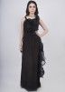 Readymade Black Ruffled Gown In Stain