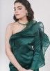 Readymade Green Ruffled Slit Satin Gown
