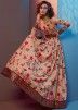 Peach Readymade Floral Gown In Crape