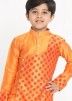 Orange Kids Readymade Kurta Pajama In Silk