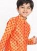 Readymade Printed Orange Kurta Pajama For Kids