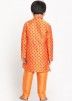 Readymade Printed Orange Kurta Pajama For Kids