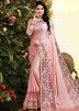Pink Heavy Border Embroidered Saree With Blouse