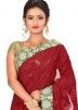 Red and Green Half N Half Embroidered Saree