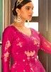 Readymade Pink Embroidered Flared Gown In Cotton