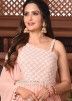 Peach Readymade Embroidered Gown With Attached Dupatta
