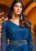 Blue Readymade Embroidered Gown With Attached Dupatta