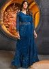 Blue Readymade Embroidered Gown With Attached Dupatta