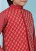 Red Readymade Nehru Jacket With Woven Work