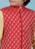 Woven Red Readymade Nehru Jacket In Chanderi