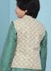 Beige Readymade Woven Jacket In Angrakha Style