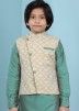 Beige Readymade Woven Jacket In Angrakha Style