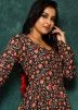 Black Floral Printed Readymade Cotton Gown