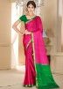 Pink Silk Woven Border Saree With Blouse