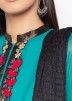 Readymade Turquoise Front Slit Suit With Dupatta