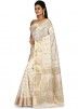 White Banarasi Silk Woven Saree With Blouse