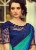 Turquoise and Blue Shaded Embroidered Border Saree