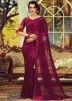Magenta Georgette Embroidered Border Saree With Blouse