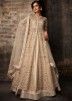 Get Beige Embroidered Front Slit Kurti Style Lehenga Choli Online for Women Panash India