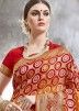 Red And Yellow Woven Viscose Saree With Blouse