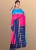 Pink Woven Silk Saree With Blouse