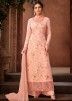 Peach Embroidered Frilled Collar Palazzo Suit