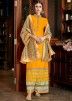 Yellow Embroidered Straight Cut Palazzo Suit