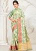 Cream Tussar Silk Woven Border Saree With Blouse