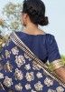 Navy Blue Art Silk Foil Printed Saree With Blouse
