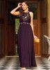Purple Thread Embroidered Gown In Georgette