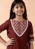 Maroon Readymade Kids Printed Suit With Sharara