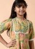Green Floral Printed Readymade Dress For Kids